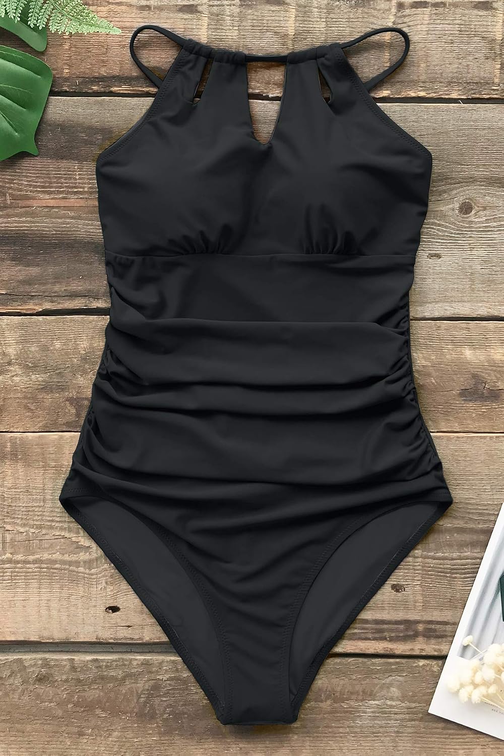 Costum de baie dama CUPSHE cu gat inalt, decupaje decorative si control al abdomenului, marimea L, negru