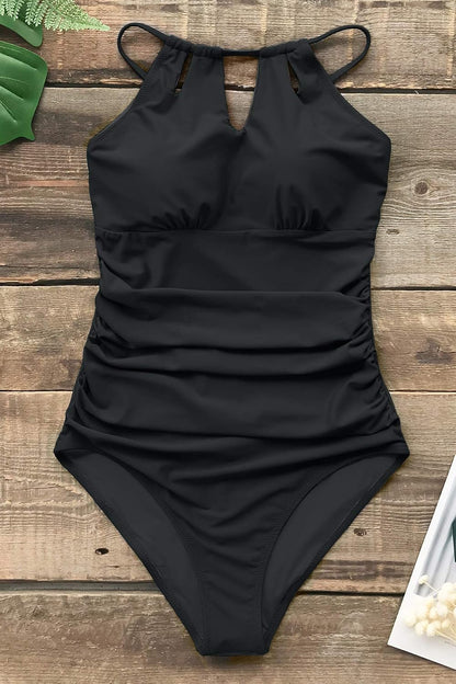 Costum de baie dama CUPSHE cu gat inalt, decupaje decorative si control al abdomenului, marimea L, negru
