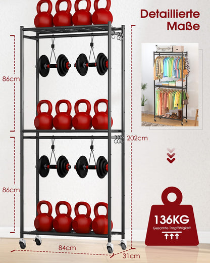 Cuier Sakugi DE651 metalic cu roti si rafturi 136 kg, negru