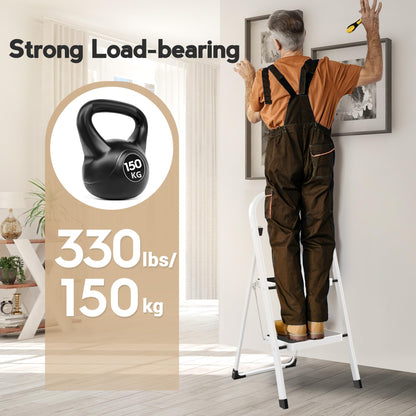 Scara pliabila HBTower KJ0125 2 trepte 150 kg alb