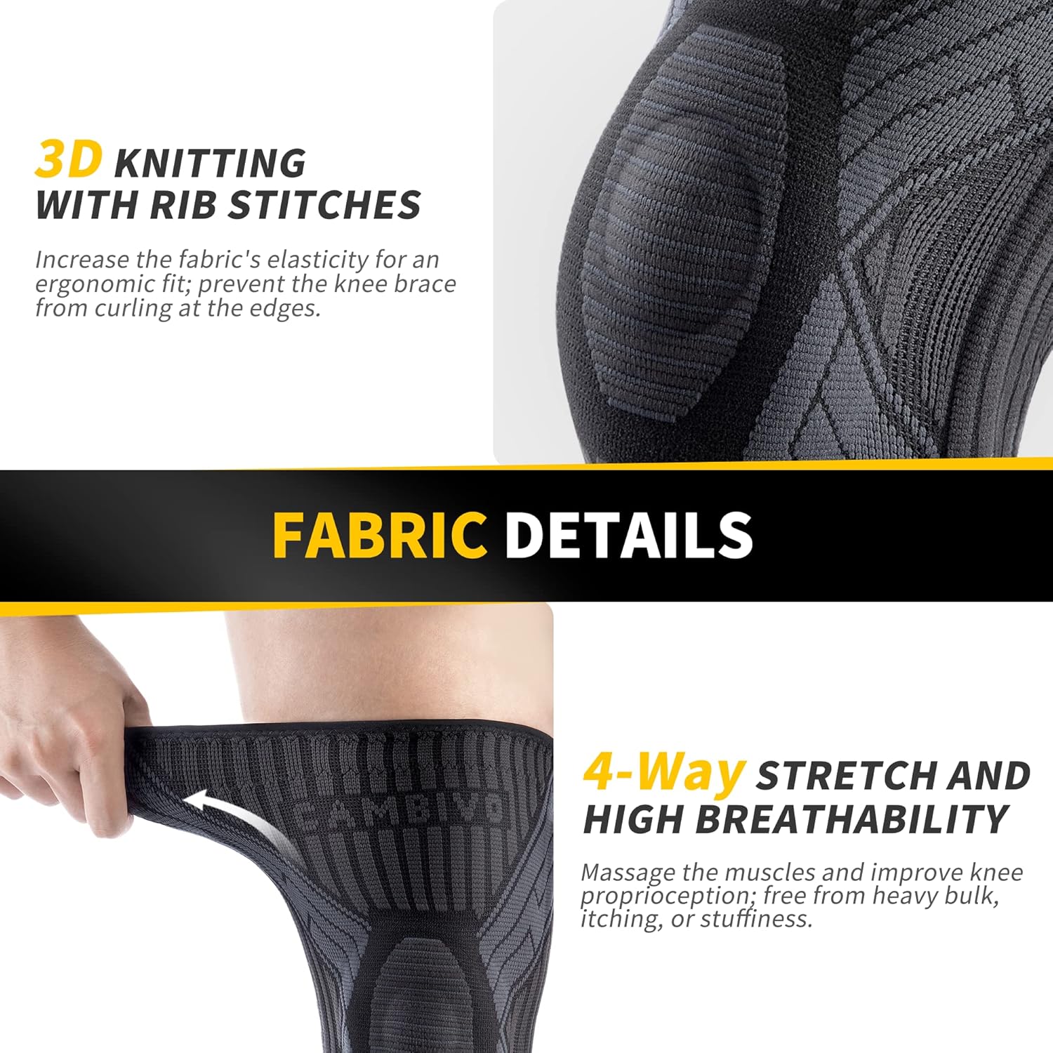 CAMBIVO 2 Pack Knee Brace with Side Stabilizers & Patella Gel Pad for Women and Men, Knee Support for Weightlifting, Climbing, Knee Compression Sleeves for Pain Relief, Arthritis