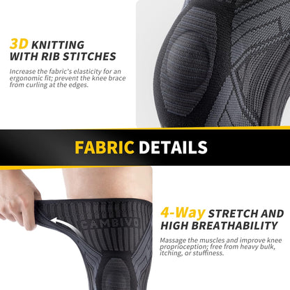CAMBIVO 2 Pack Knee Brace with Side Stabilizers & Patella Gel Pad for Women and Men, Knee Support for Weightlifting, Climbing, Knee Compression Sleeves for Pain Relief, Arthritis