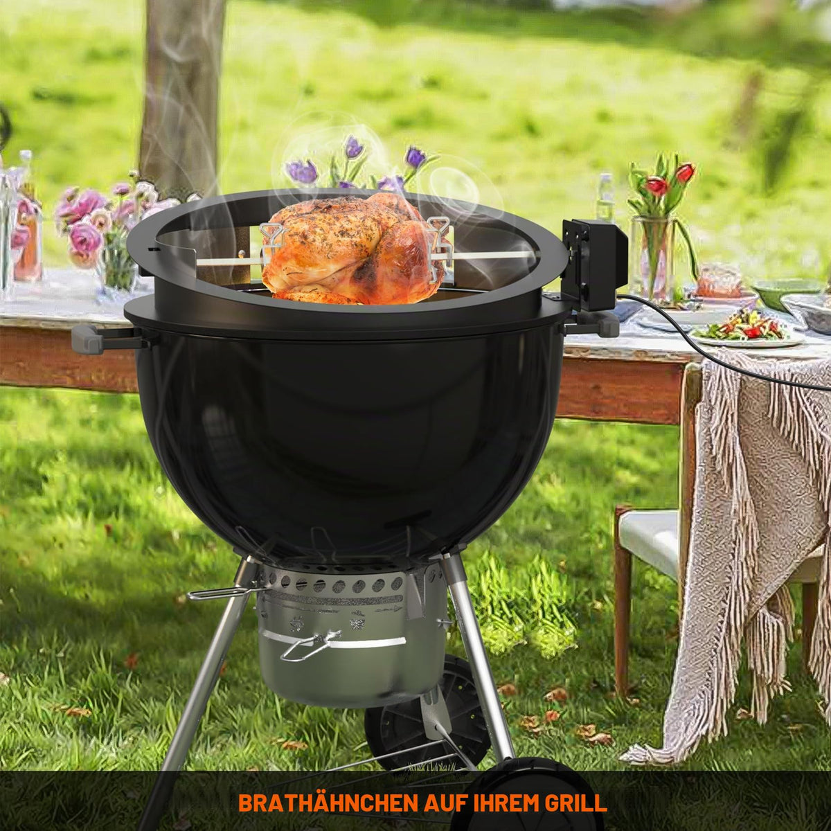Set rotisor onlyfire pentru Weber 57 cm Kettle Grill cu motor si piatra pizza 38 cm