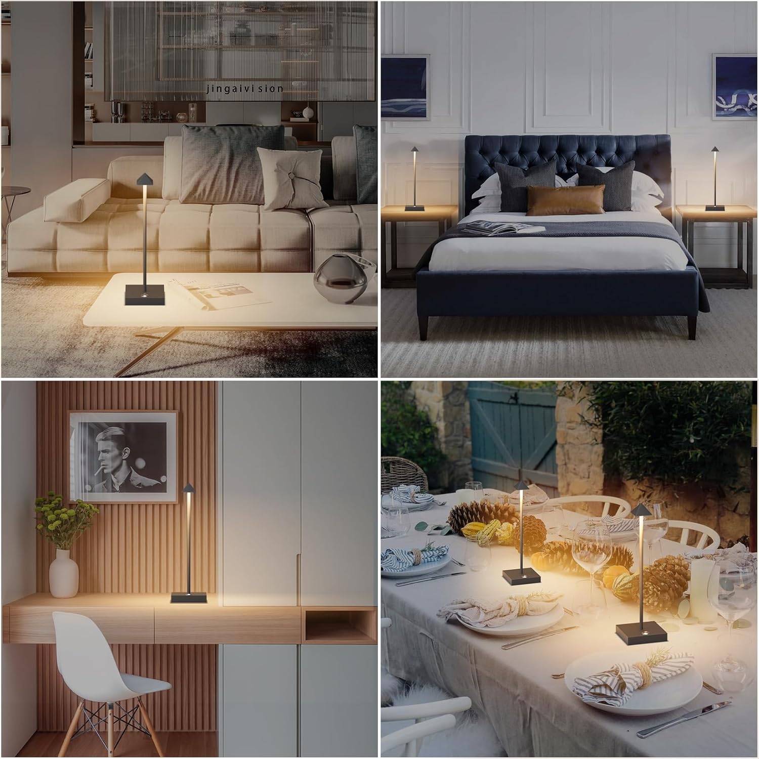 Aipsun 2 Stück LED Dimmbare Akku Tischlampe Kabellose Anthrazit, Wiederaufladbar Warme Lichtfarbe 2700K/4000K/6000K Tischleuchte mit USB-C, Aluminium, IP54 Wasserdichte