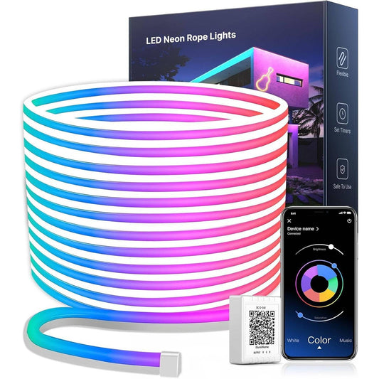 Mexllex 10m RGB Neon LED Strip with App Control, Music Sync, IP67 Waterproof for Indoor and Outdoor Use