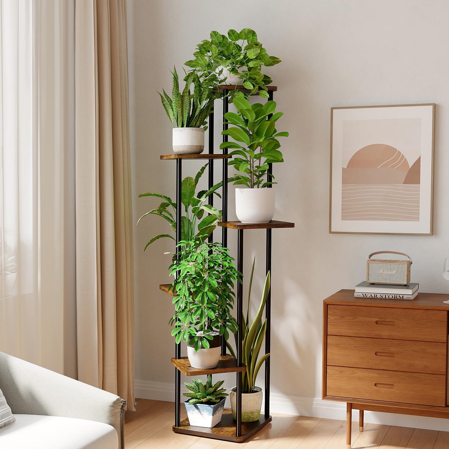 Suport plante Bamworld 6 niveluri metal si lemn 130 cm maro
