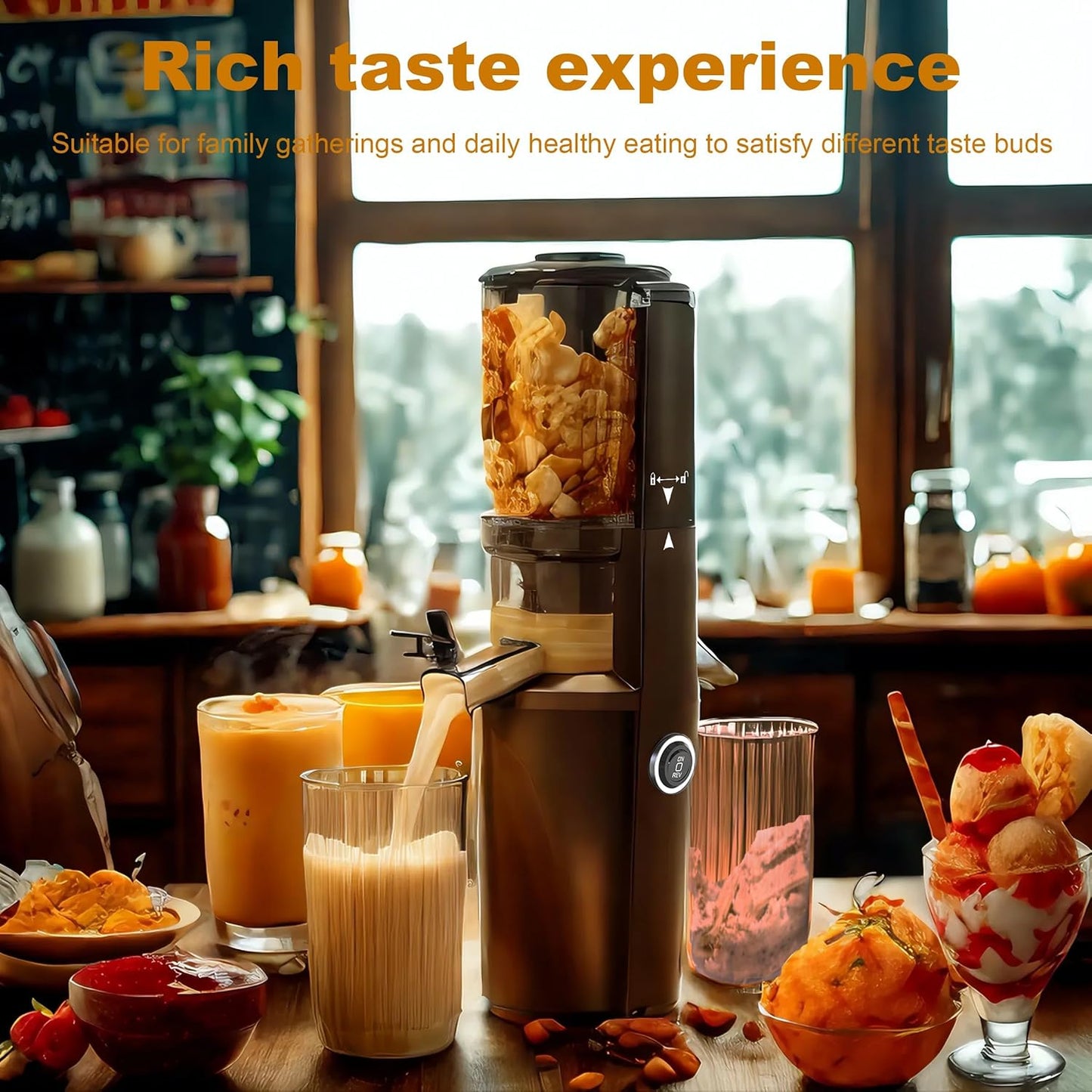 Fyenkfar Juicer Vegetable and Fruit Test Winner - Slow Juicer for More Vitamin and Enzymes, Fruit and Vegetables in Their Purest Form - for Healthy Eating and Family Celebrations (Black)