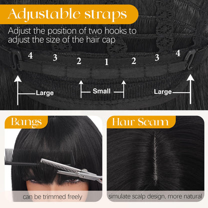 Peruca Sofeiyan Long Straight Wig 40 cm Negru Natural cu Breton