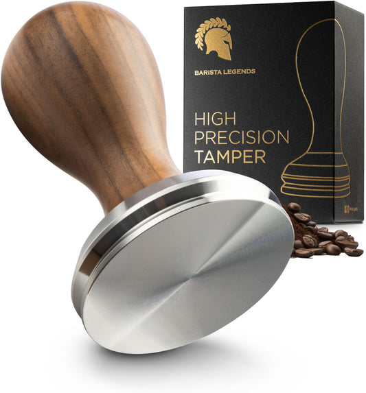 Espresso Tamper 58.5 mm BaristaLegends + baza inox, maner lemn, anti-vacuum