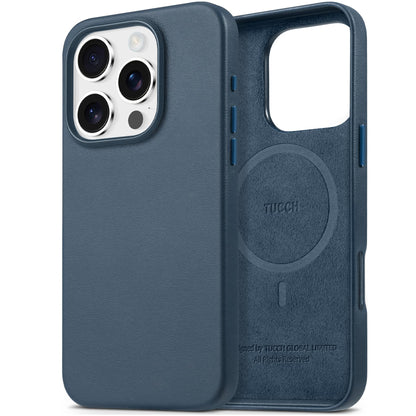 TUCCH Case for iPhone 16, [Magnetic Wireless Charging] Anti-Slip PU Leather Shockproof Phone Case, Slim Anti-Fingerprint Lightweight Protective Back Cover Compatible with iPhone 16 6.1" 2024, Black