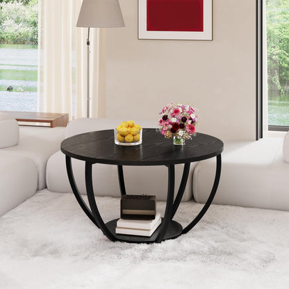 Masuta cafea HOMERECOMMEND rotunda cu depozitare 70 cm neagra