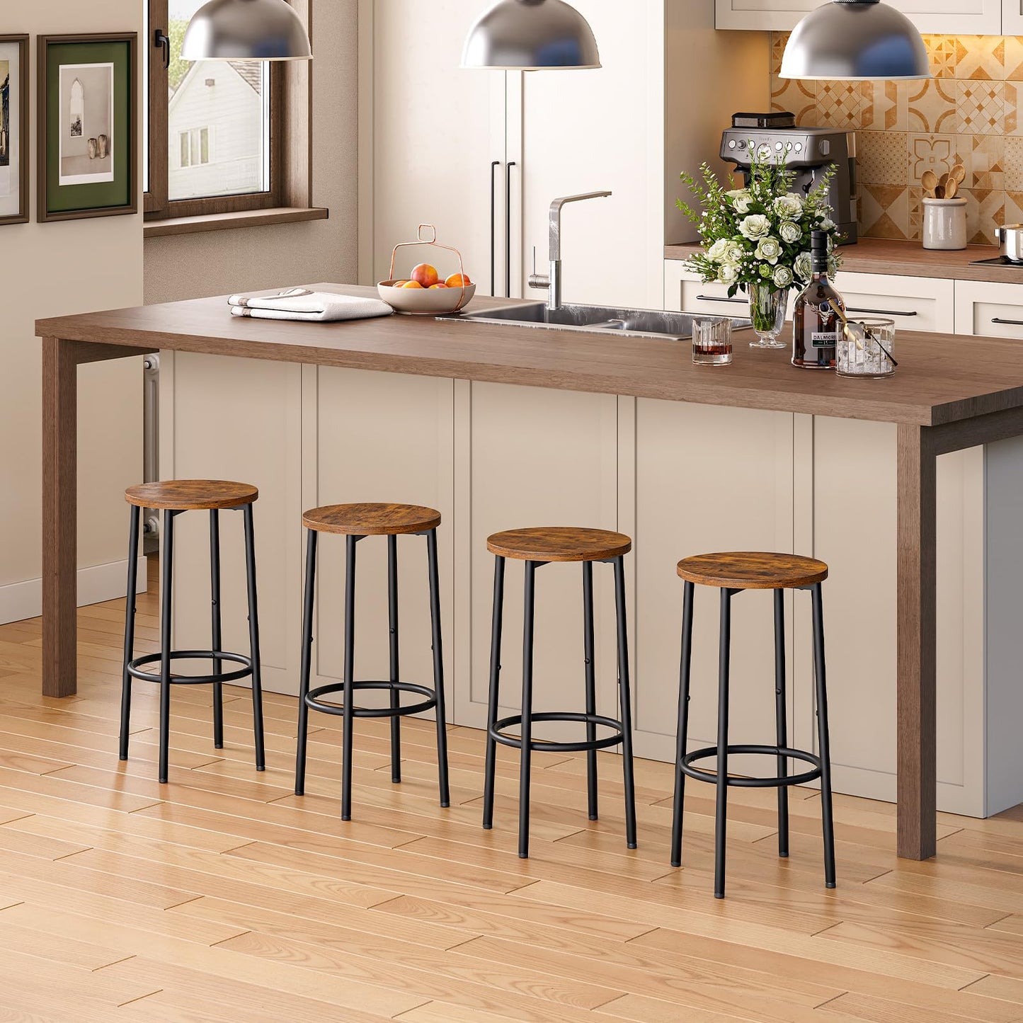 Scaune de bar HOOBRO BF03BYP401 Set 4 Rustic Brown 25.2 inch