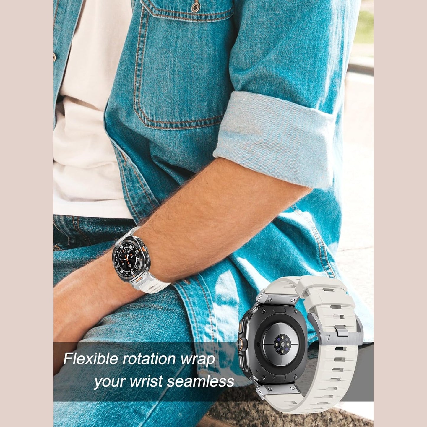 Shesyuki Strap Compatible with Galaxy Watch Ultra 47mm (2024),Waterproof Breathable Replaceable Silicone Strap with Stainless Steel Connector
