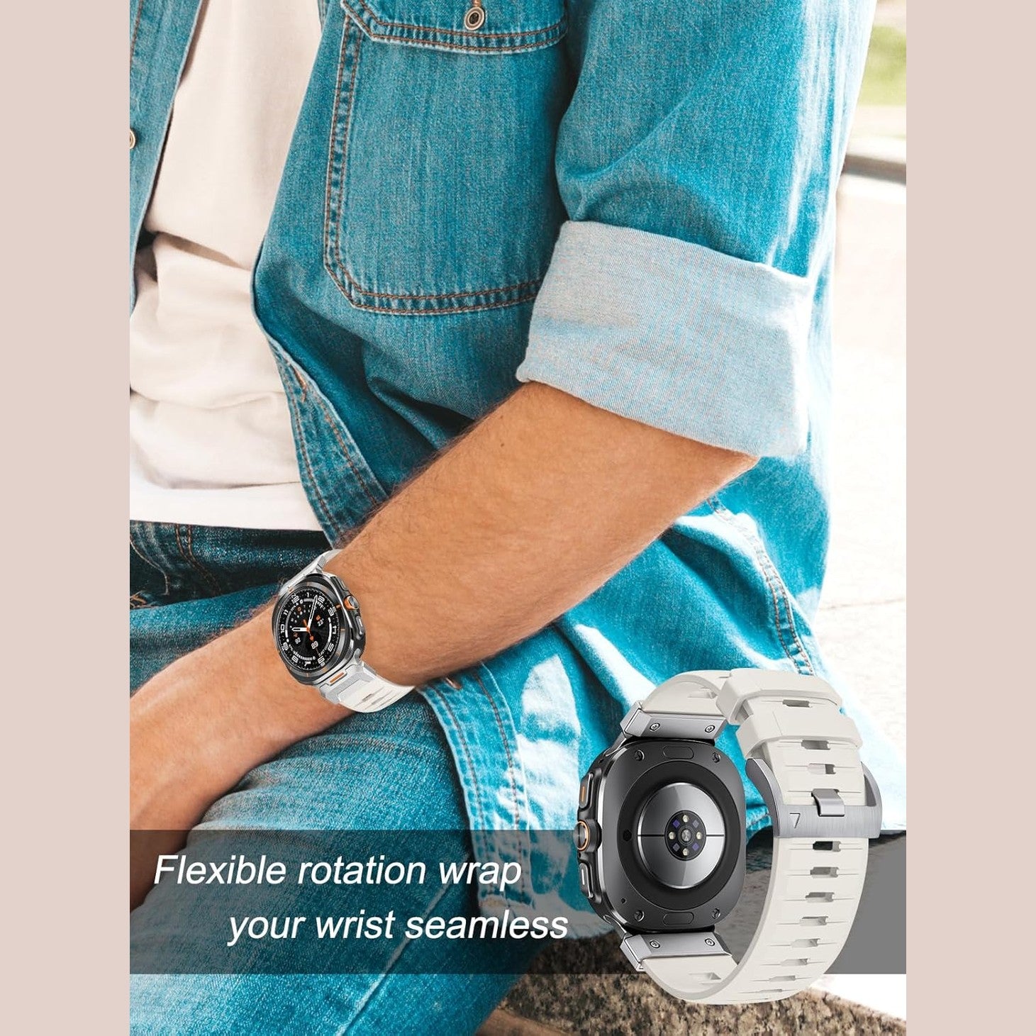Shesyuki Strap Compatible with Galaxy Watch Ultra 47mm (2024),Waterproof Breathable Replaceable Silicone Strap with Stainless Steel Connector