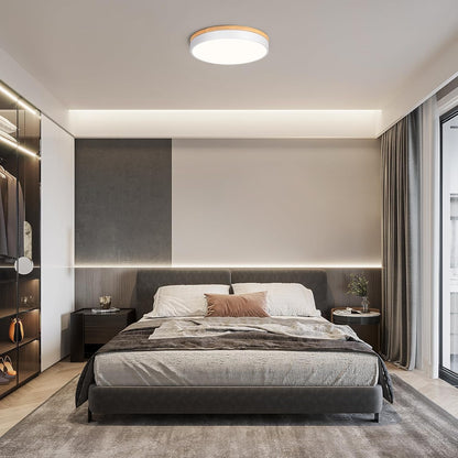 Qamra Ceiling Light, LED Ceiling Light, Wood, 40 cm, Flat Ceiling Light, White, 36 W Round Lamp for Living Room, Bedroom, Kitchen, Hallway, Dining Room, 4000 K