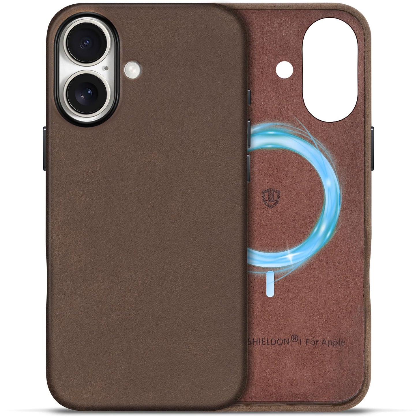 SHIELDON Case for iPhone 16 Pro 6.3" 2024, Genuine Leather, Magnetic Wireless Charging, Slim Fit, Non-Slip, Metal Button, Shockproof Protective Case Compatible with iPhone 16 Pro - Nappa Saddle Brown