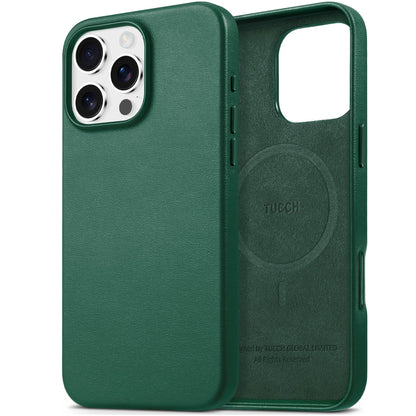 TUCCH Case for iPhone 16, [Magnetic Wireless Charging] Anti-Slip PU Leather Shockproof Phone Case, Slim Anti-Fingerprint Lightweight Protective Back Cover Compatible with iPhone 16 6.1" 2024, Black