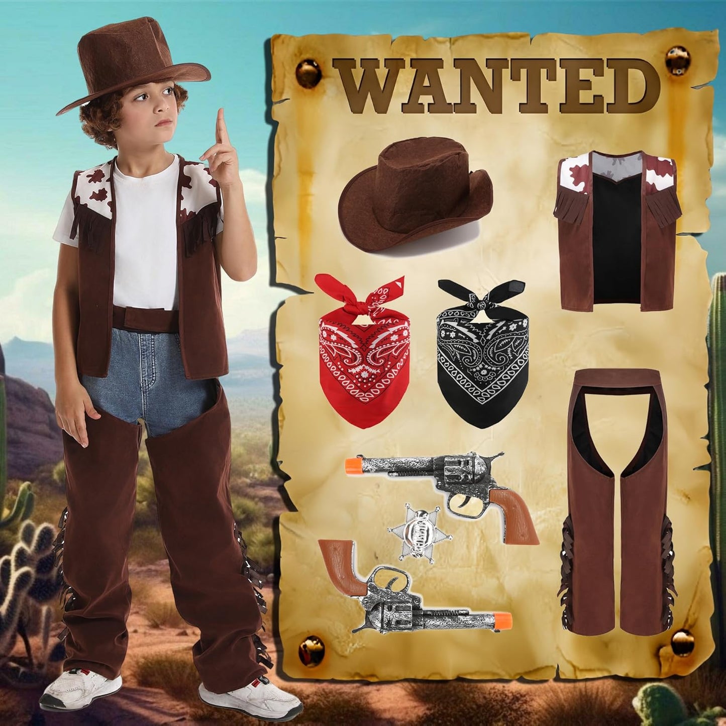 Mrsclaus cowboy costume kids costume luxury western costume with accessories cowboy vest hat bandana birthday