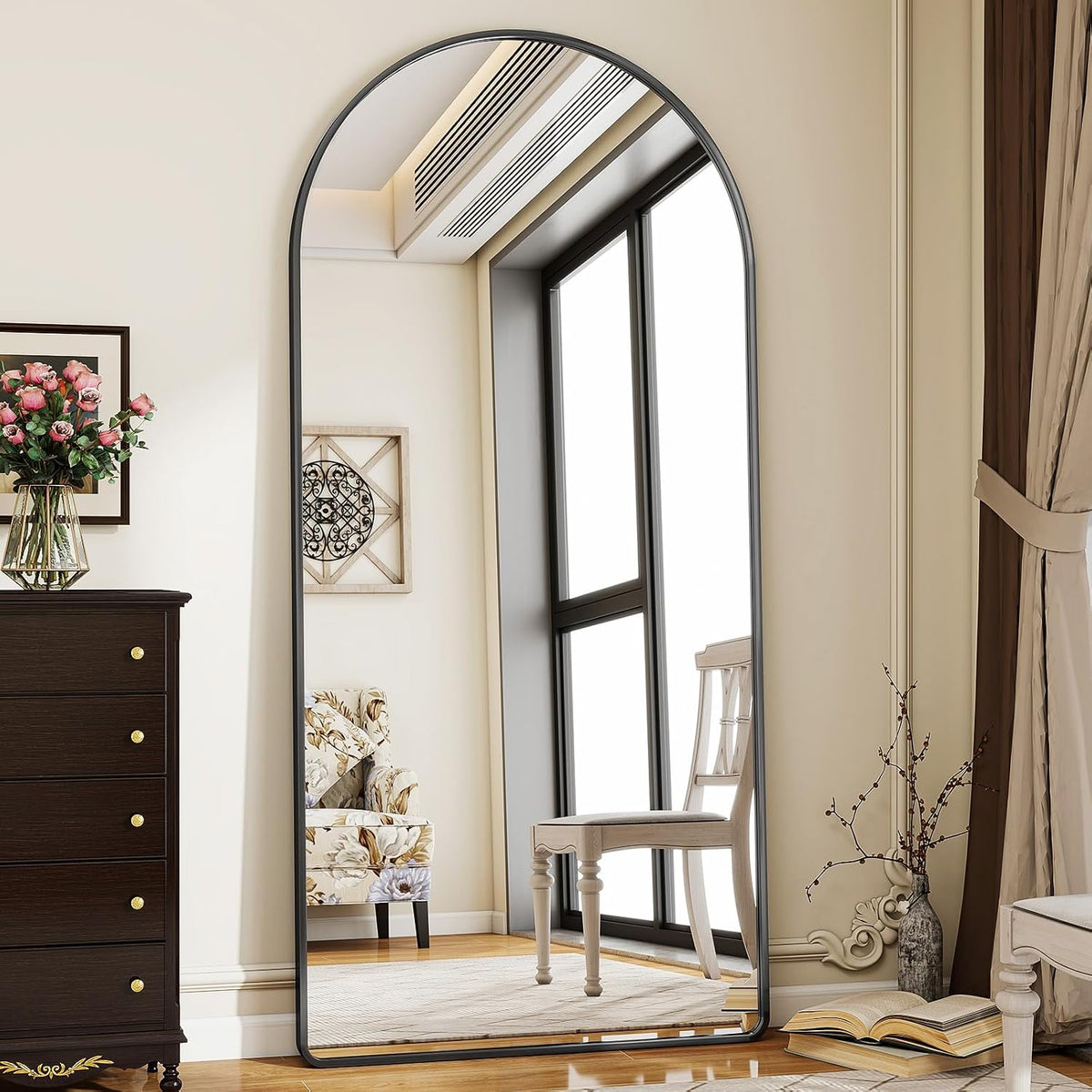 Oglinda de podea Koonmi cu arc, 171 x 76 cm, neagra