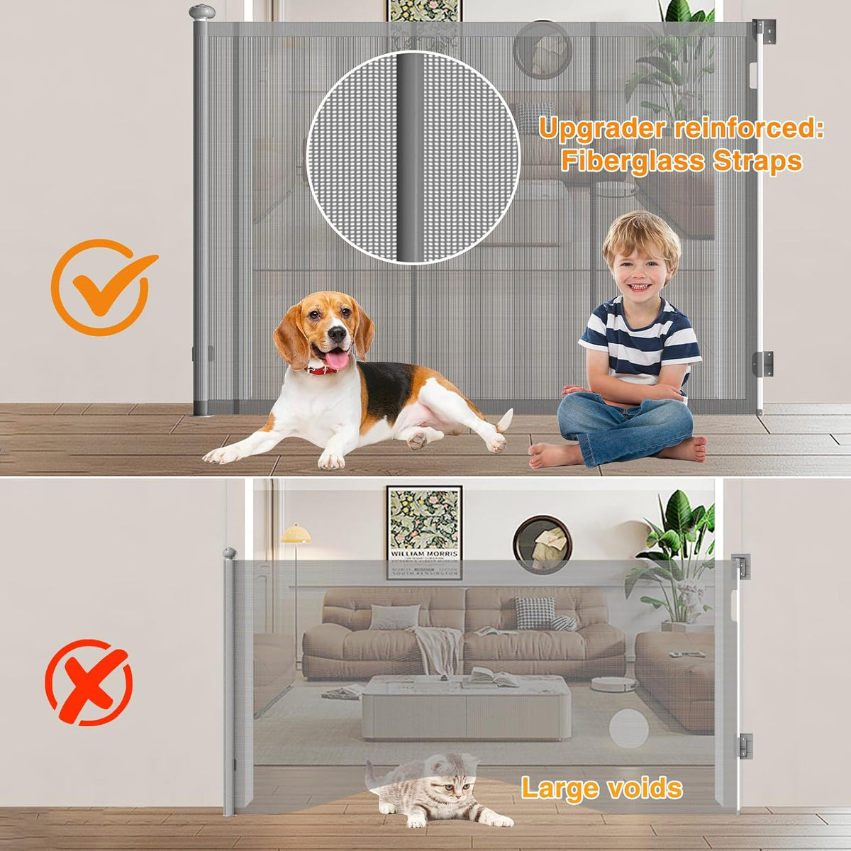 Poarta de siguranta retractabila Xifamniy pentru copii si animale, inaltime 125 cm, latime 200 cm