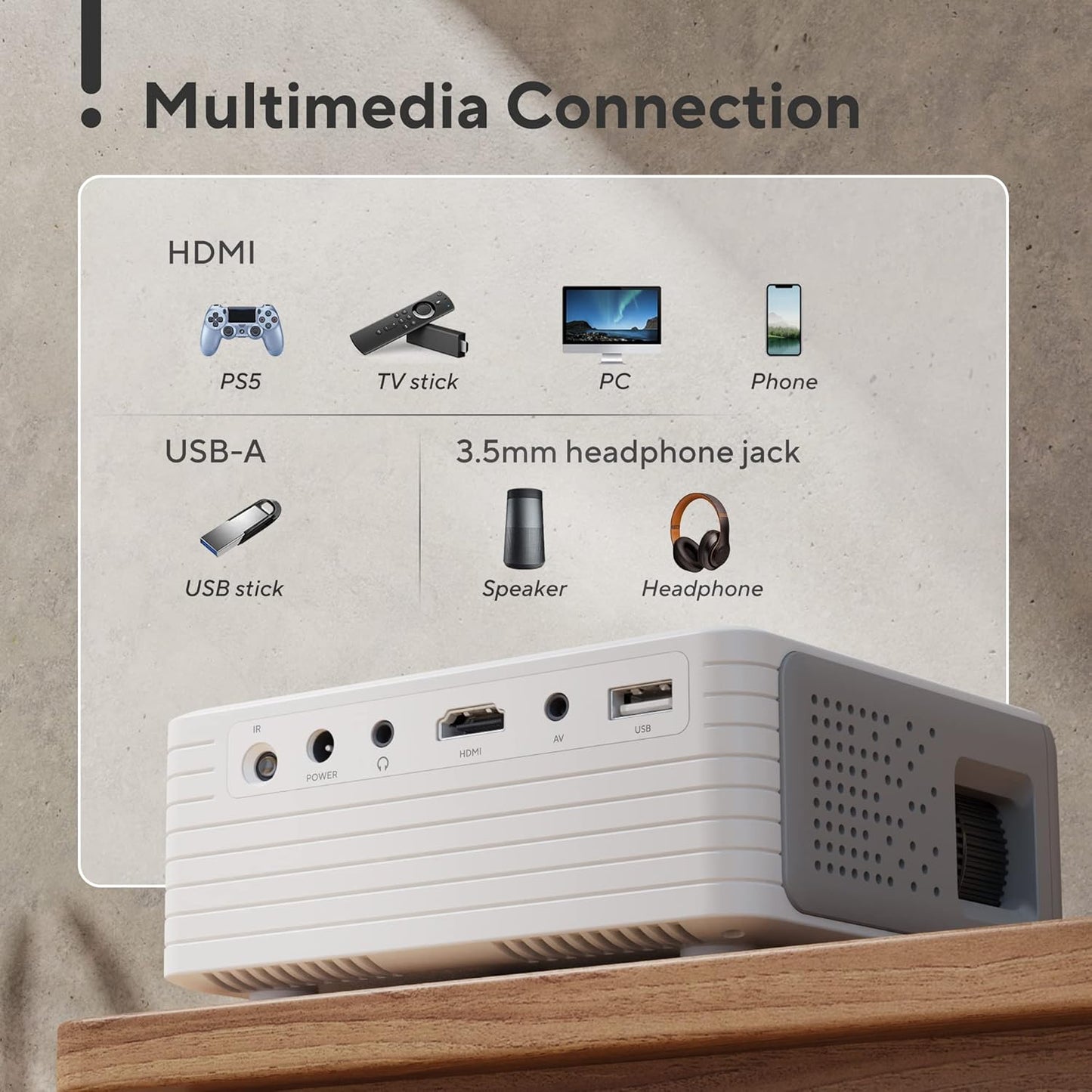 Mini Projector with WiFi and Bluetooth, AKIYO 2026 Upgraded Projector 1080P Support, 360° Rotating, Portable Projector for Home Theater/Outdoor, Compatible with iOS/Android/Laptop/PS5
