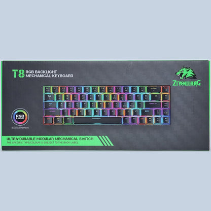 T8 60% Gaming Keyboard,68 Keys Compact Mini Wired Mechanical Keyboard with 18 Chroma RGB Backlit,Blue Switch,USB C Coiled Keyboard Cable,for PC,Laptop,Mac,PS4,Xbox-Dark Grey