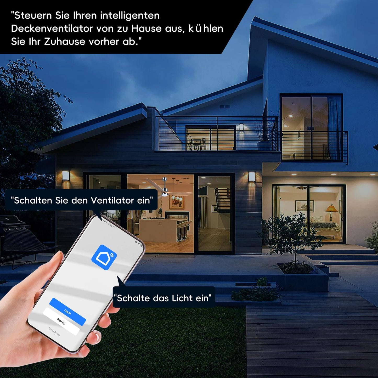Ventilator tavan Ovlaim 165 cm Wi-Fi LED 6 viteze motor DC silentios