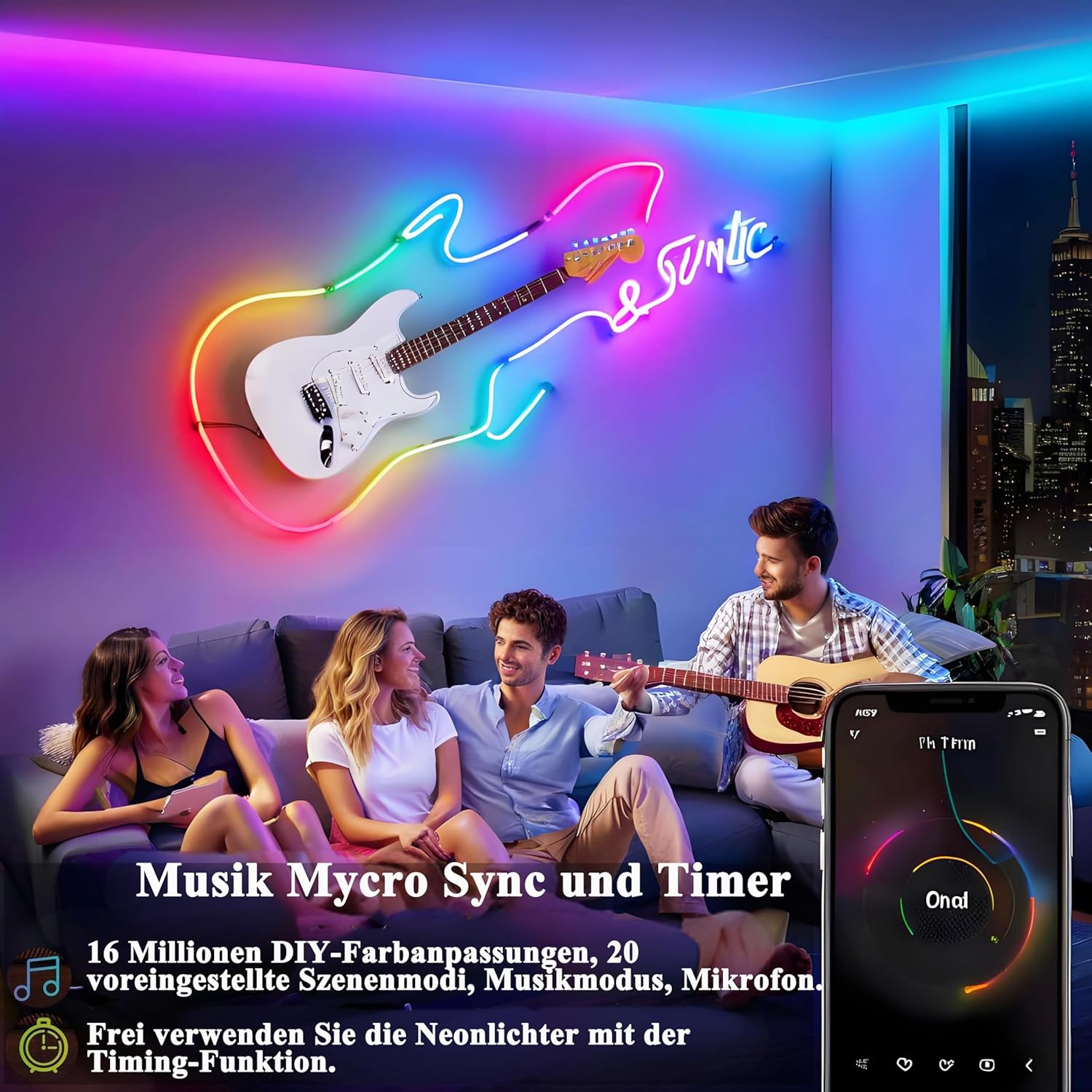 calflux Neon LED Strip 10 m, RGB Strip Fairy Lights, IP65 Waterproof LED Strip with Bluetooth Remote Control, 24 V LED Strip Colour Changing for Bedroom, Room, Indoor and Outdoor Decoration