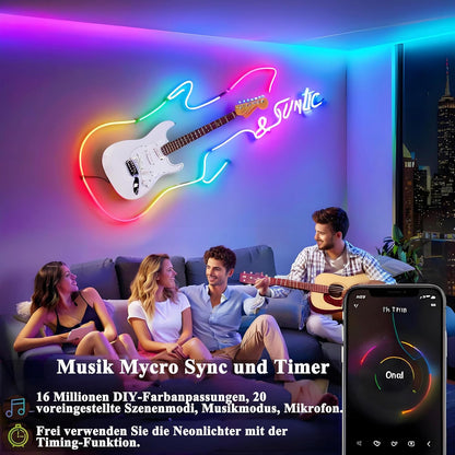 calflux Neon LED Strip 10 m, RGB Strip Fairy Lights, IP65 Waterproof LED Strip with Bluetooth Remote Control, 24 V LED Strip Colour Changing for Bedroom, Room, Indoor and Outdoor Decoration