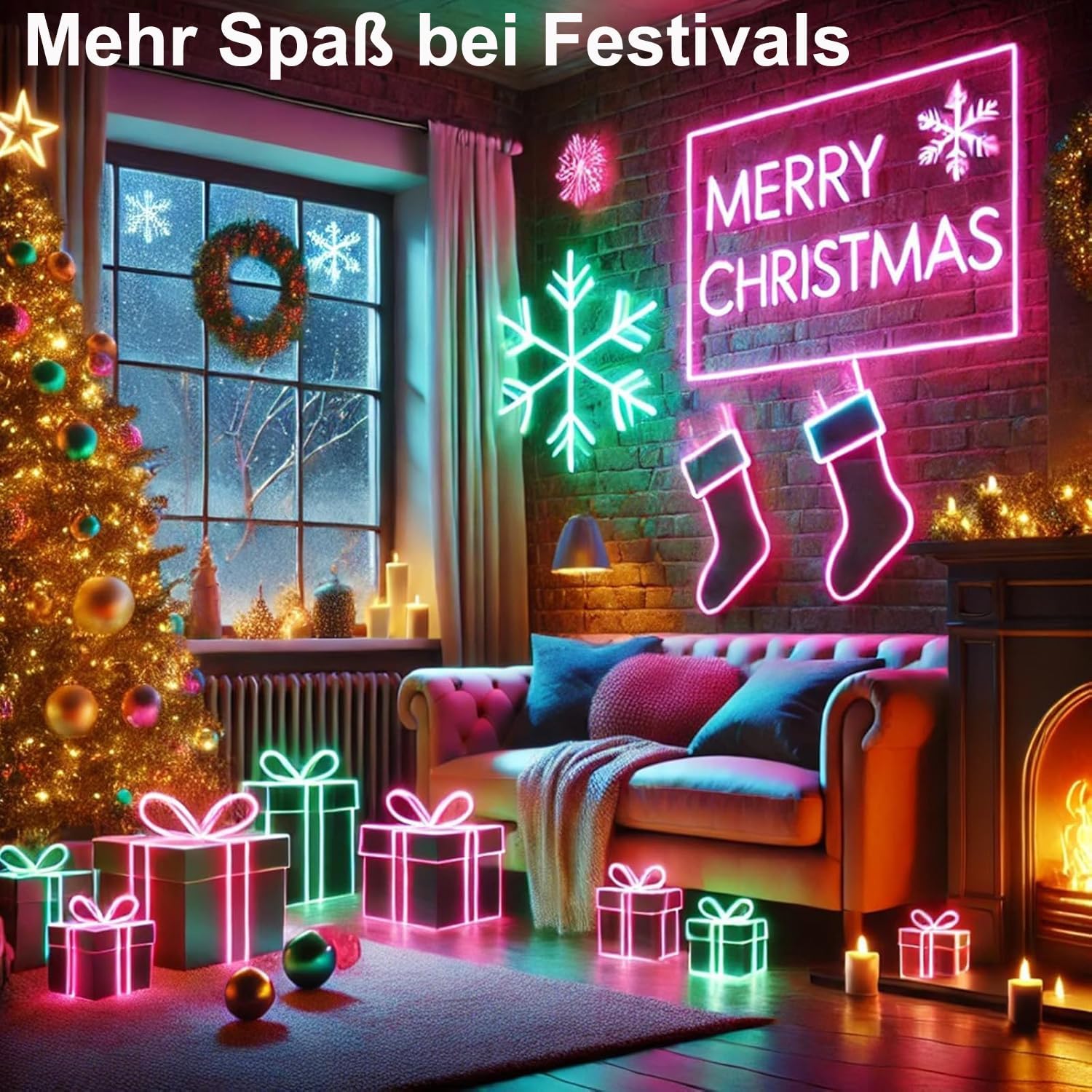 calflux Neon LED Strip 10 m, RGB Strip Fairy Lights, IP65 Waterproof LED Strip with Bluetooth Remote Control, 24 V LED Strip Colour Changing for Bedroom, Room, Indoor and Outdoor Decoration