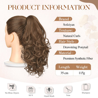 Sofeiyan Ponytail Hair Extensions with Drawstring, 35 cm Mandarin Brown Long