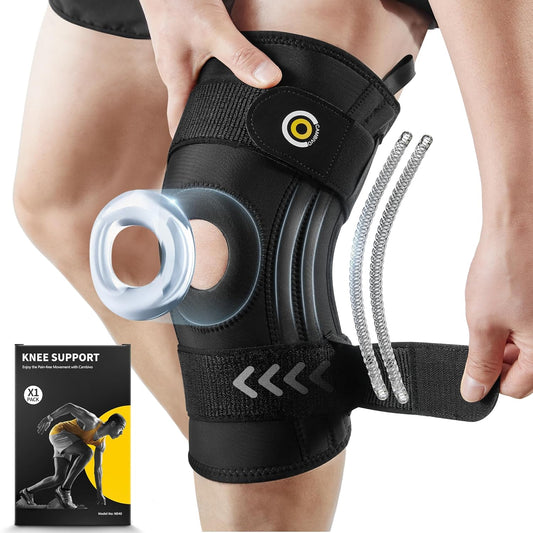 CAMBIVO Knee Brace for Women Men, Adjustable Knee Support and Compression Sleeve for Pain Relief, Meniscus Tear, Hinged Knee Brace with Side Stabilizers, Ideal for Weightlifting and Running(1 Pack)