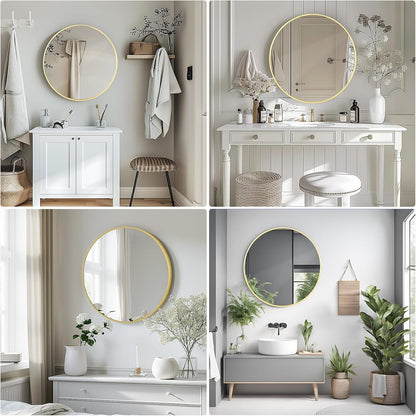 LunaMirror Round Wall Mirror 50x50 CM Circle Wall-Mounted Bathroom Vanity Mirror Stylish Black Aluminum Frame Home Decor Hanging for Bathroom Hallway Entrance Living Room Bedroom