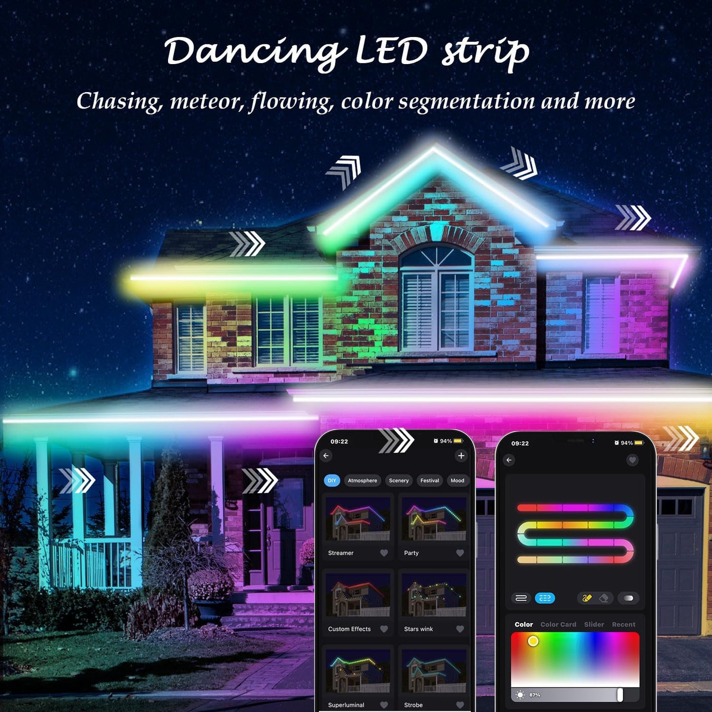 Lichaser 40m RGB+IC Outdoor LED Strip Wasserdicht DIY, Verfolgen, Segmentieren von LED-Streifen mit BT App und RF Fernbedienung für den Außenbereich