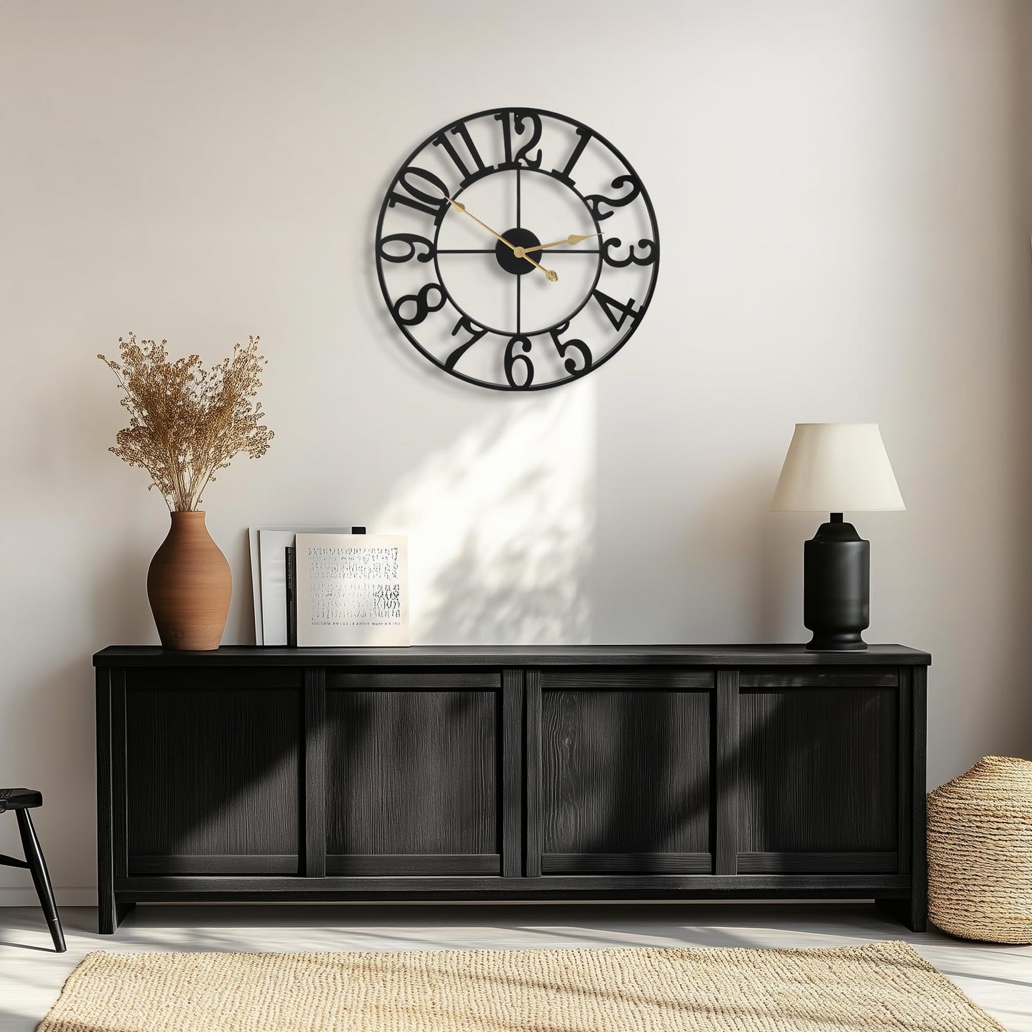 Ceas de perete HAITANG 47 cm metal negru silentios cu cifre arabe