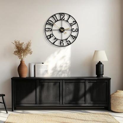 Ceas de perete HAITANG 47 cm metal negru silentios cu cifre arabe