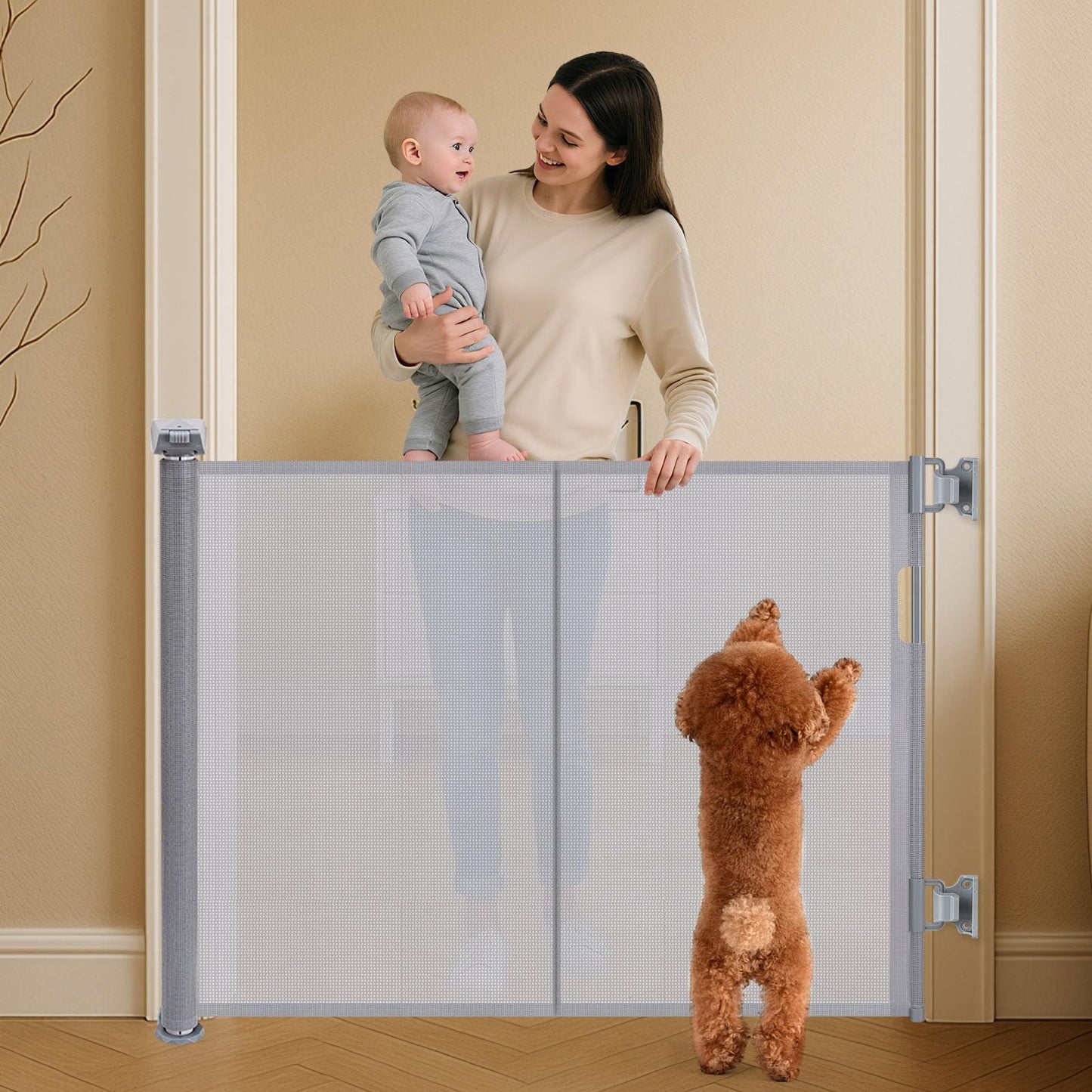 Poarta de siguranta Wodondog ML001B retractabila 150 cm alba
