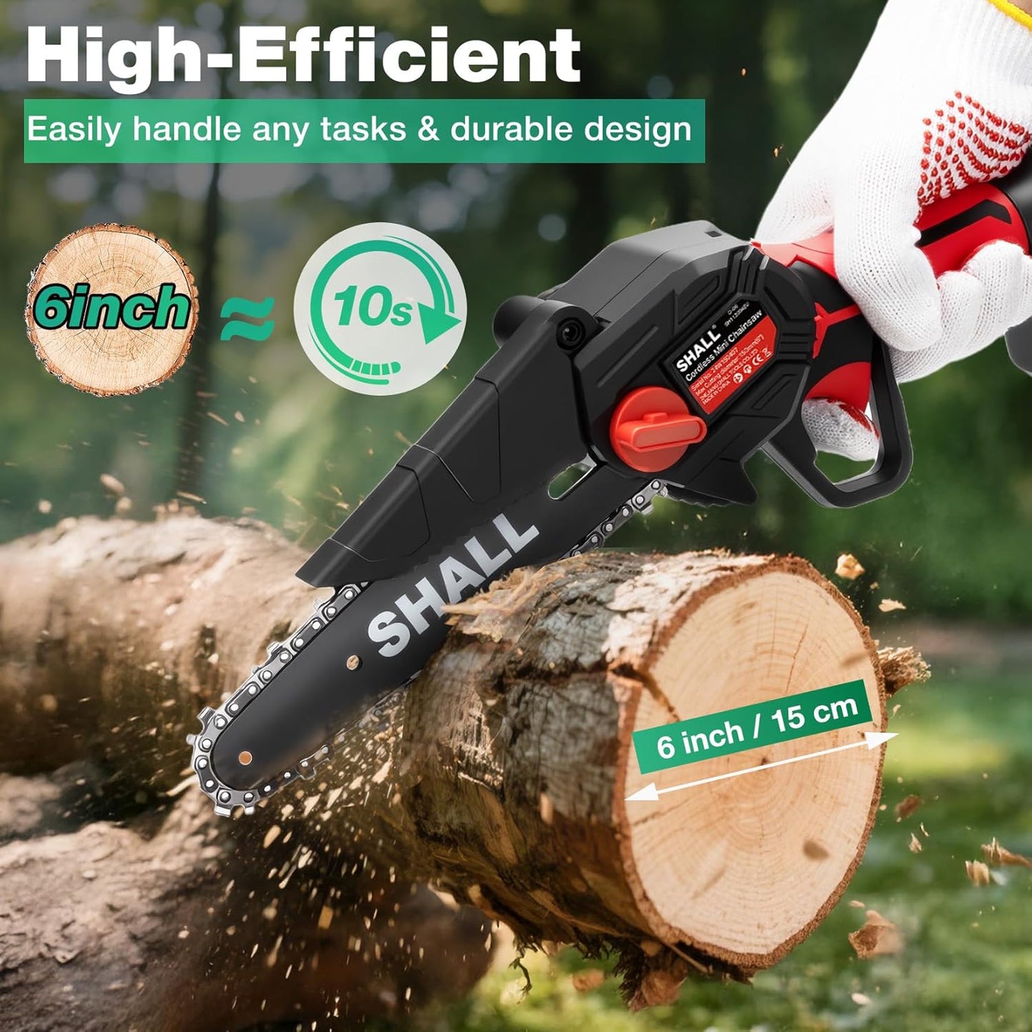 SHALL Portable Mini Chainsaw, Brushless Motor 21 Volt, 2 Fast Charge Batteries, 4 Chains, Cut Branches, Gardening, Best Choice for Husband, Dad, Wood DIY Lovers