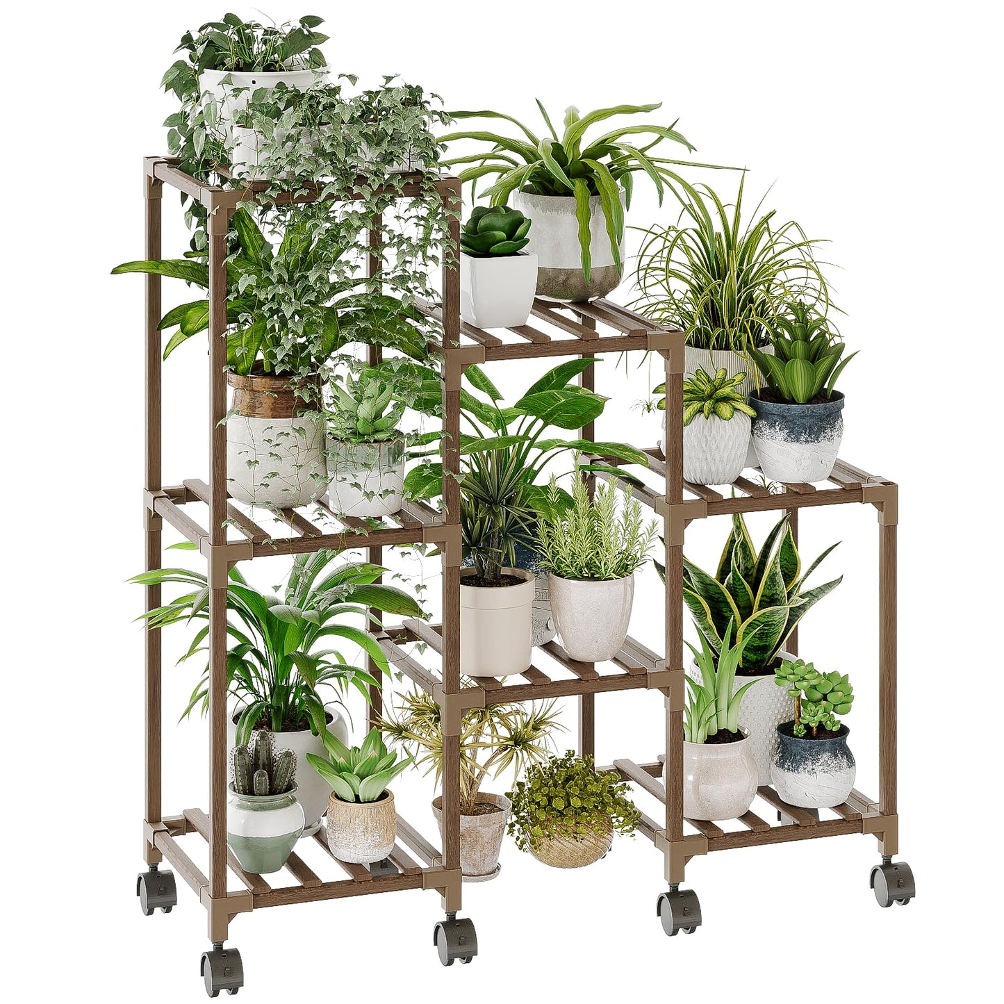 Suport plante Bamworld 7 niveluri lemn bambus pentru interior exterior