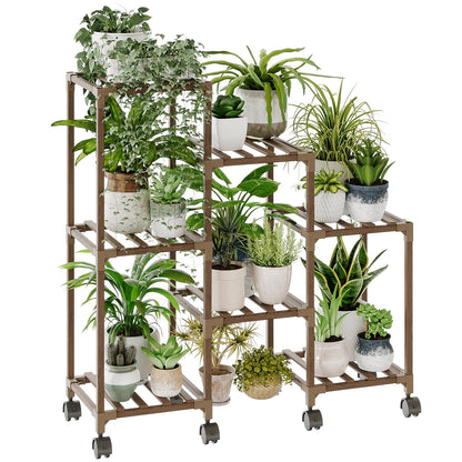 Suport plante Bamworld 7 niveluri lemn bambus pentru interior exterior