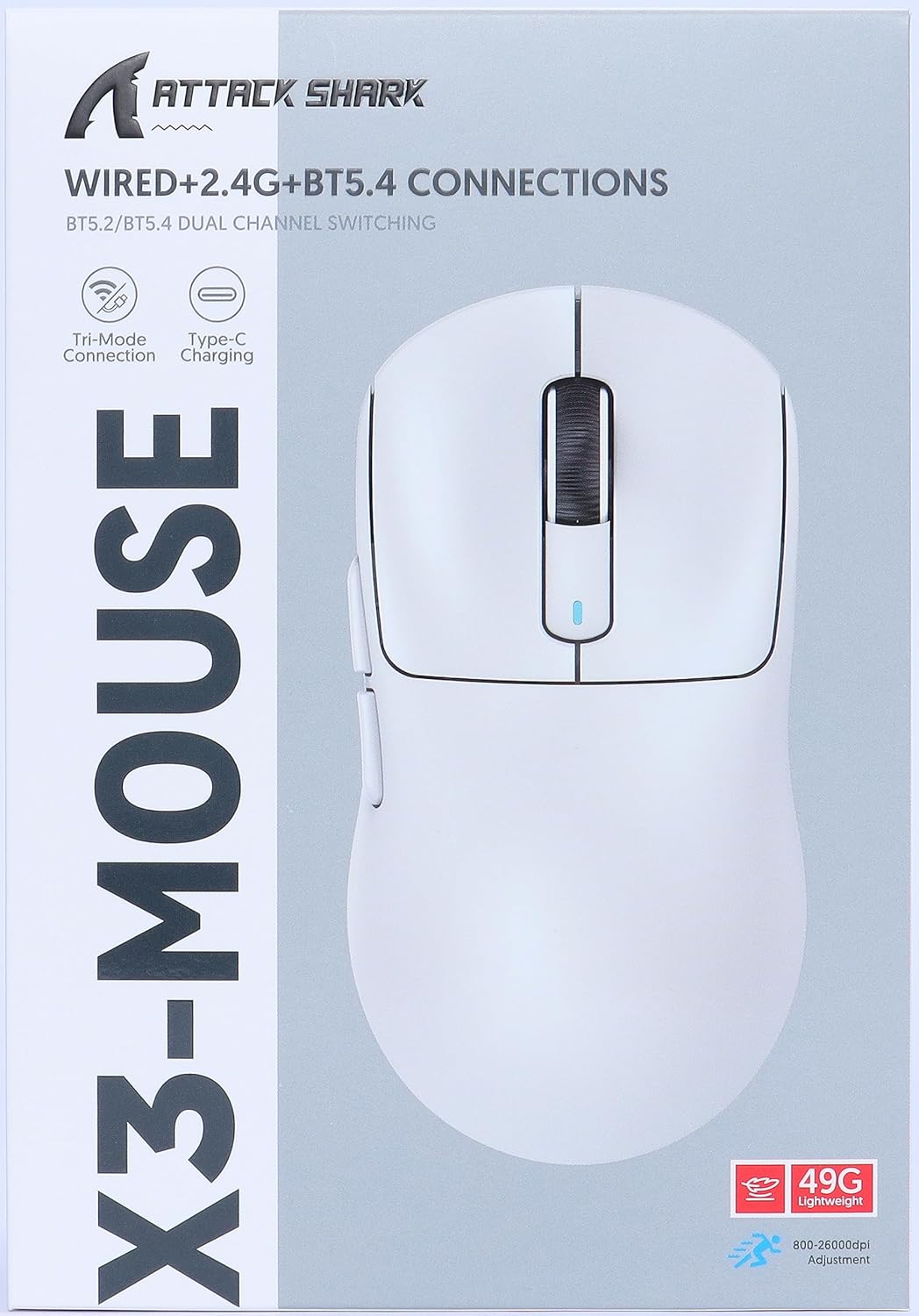 VGN GAMEPOWER x ATTACK SHARK X3 SUPERLIGHT Wireless Gaming Mouse, 49g Ultralight Mice, PixArt PAW3395, 26000 DPI, Tri-mode 2.4G/USB-C Wired/Bluetooth, G502, 200 Hrs Battery, Kailh GM8.0 Switch, Black