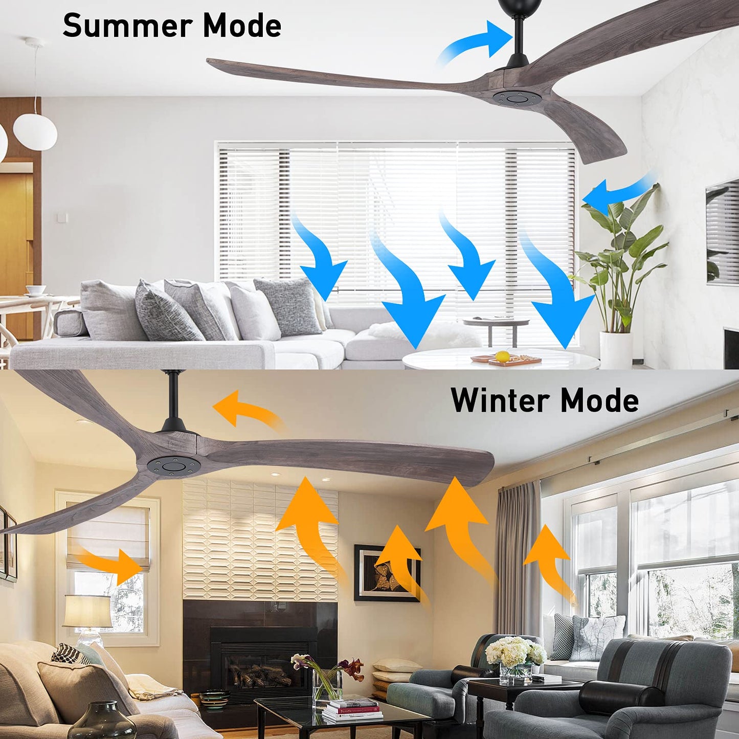 Ventilator tavan Ovlaim 183 WiFi 3 lame lemn 6 viteze 55W