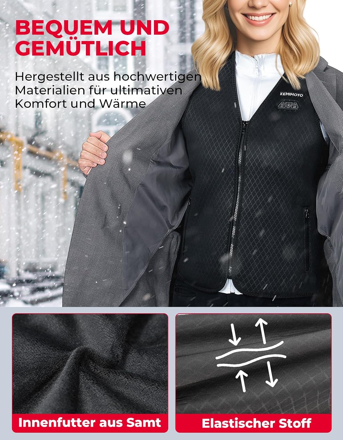 KEMIMOTO Heated Vest for Women, Heated Vest with 6 Heating Zones, 3 Adjustable Heat Settings, Electric Heating Vest Winter with USB, for Motorcycle, Outdoor, Camping, Skiing, Hiking