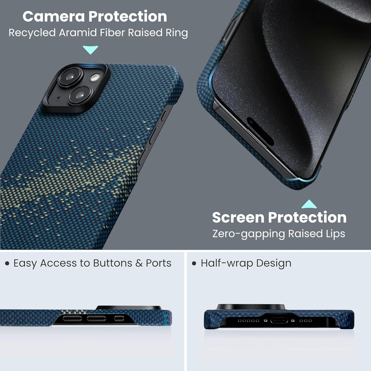 PITAKA Case Compatible with iPhone 15 Plus Aramid Fibre Ultra Thin Magnetic Protective Case with 3D Texture Feel Scratch-Resistant [MagEZ Case 4] Milky Way Galaxy