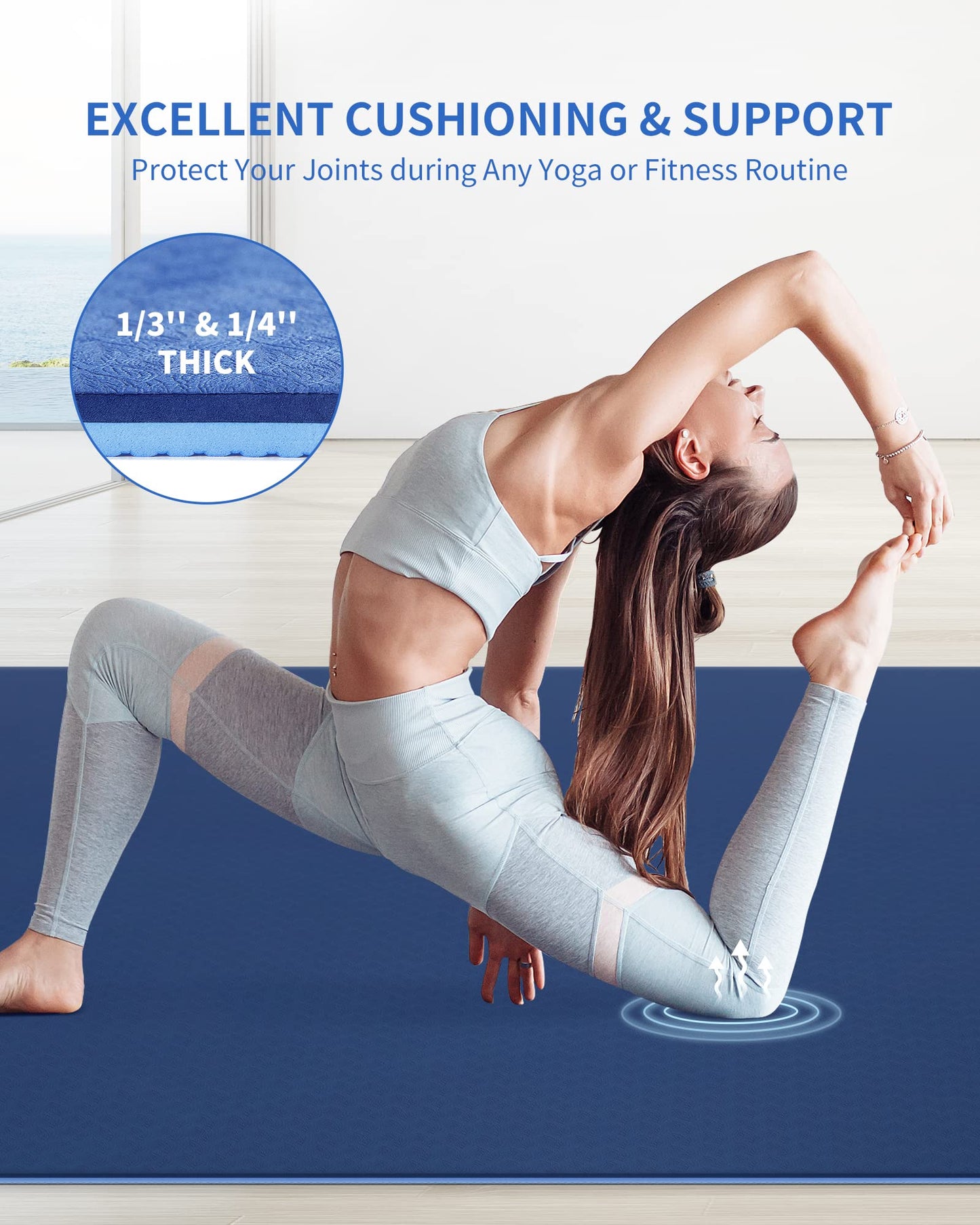Covoras yoga CAMBIVO 183x122x0.6 cm antiderapant albastru