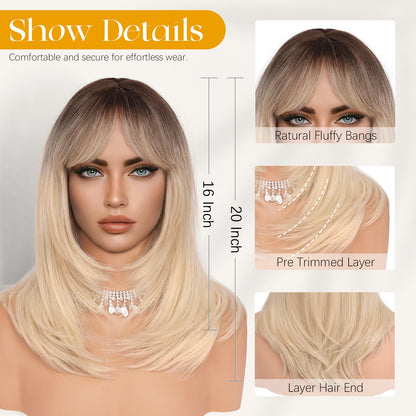 Peruca SOFEIYAN Long Straight Layered Blonde 16 Inch cu Breton