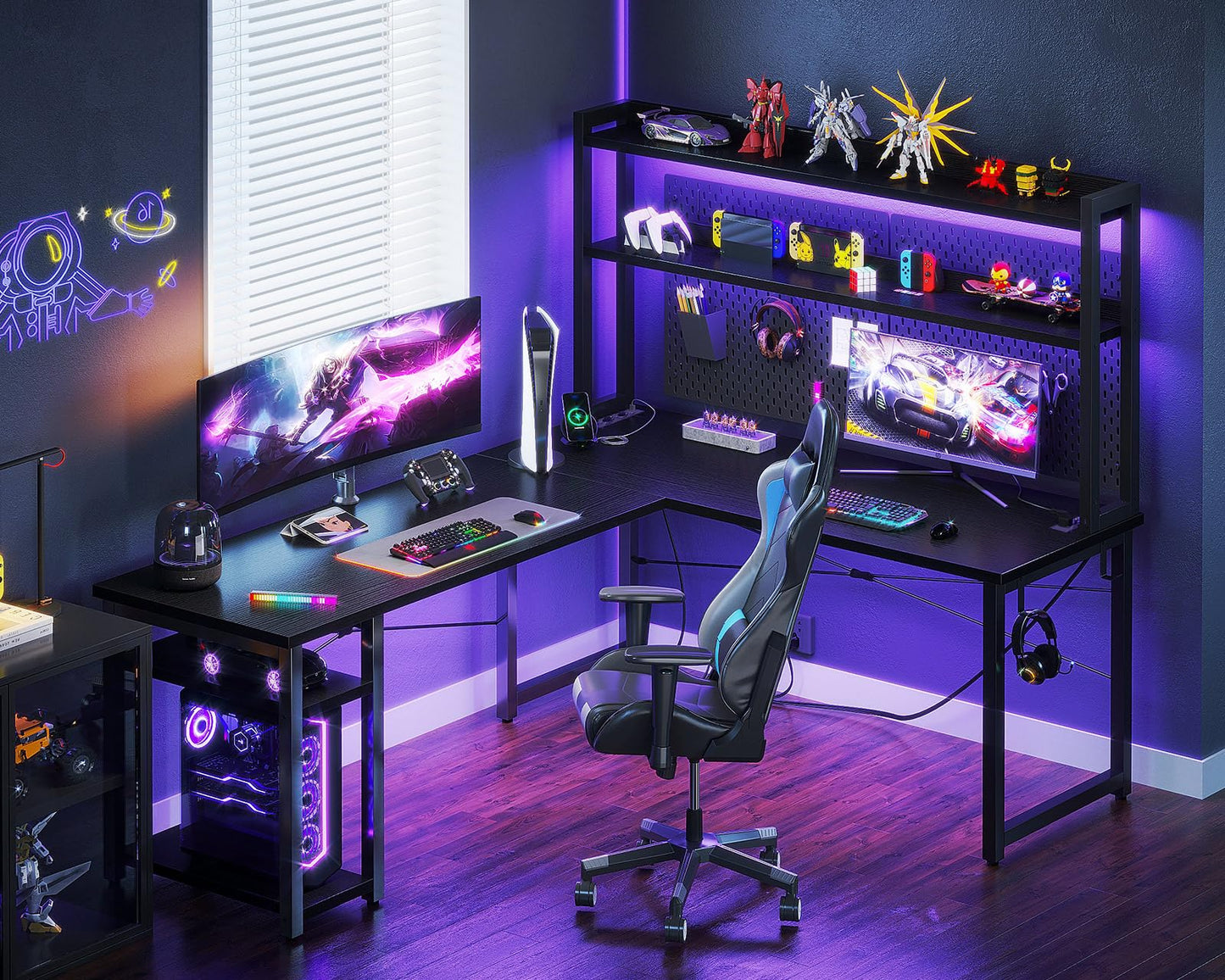 Birou gaming colt ODK L Shape 150x120 cm cu LED si USB