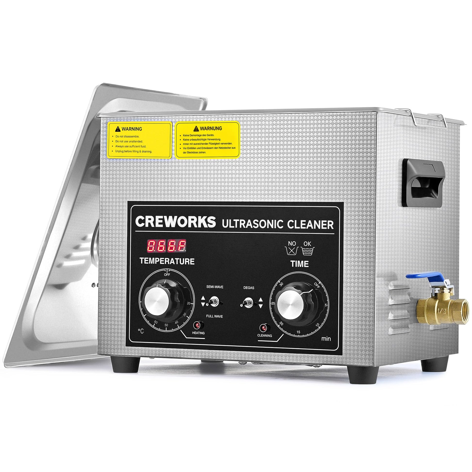 CREWORKS Ultrasonic Cleaning Device Stainless Steel 1.3 L Ultrasonic Cleaner with Heating Timer Ultrasonic Cleaner for Dentures Jewellery Glasses Watches Glasses Ultrasonic Cleaning Device with