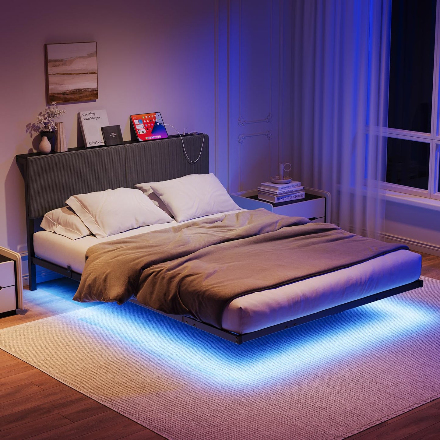 Pat HOMERECOMMEND 120 x 200 cm LED cu statie incarcare si depozitare