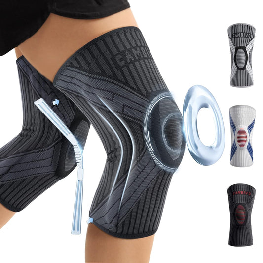 CAMBIVO 2 Pack Knee Brace with Side Stabilizers & Patella Gel Pad for Women and Men, Knee Support for Weightlifting, Climbing, Knee Compression Sleeves for Pain Relief, Arthritis